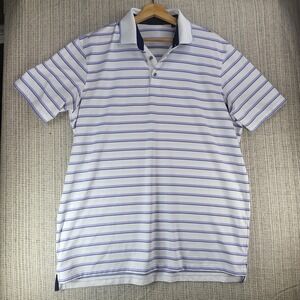 Greyson Polo Shirt Mens XL White Purple Striped Golf Performance Wolf‎ Logo